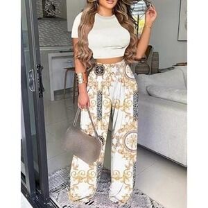 Crop Top & Palazzo Pants, High Waist Wide Leg, Party pants, Size XXL lightweight